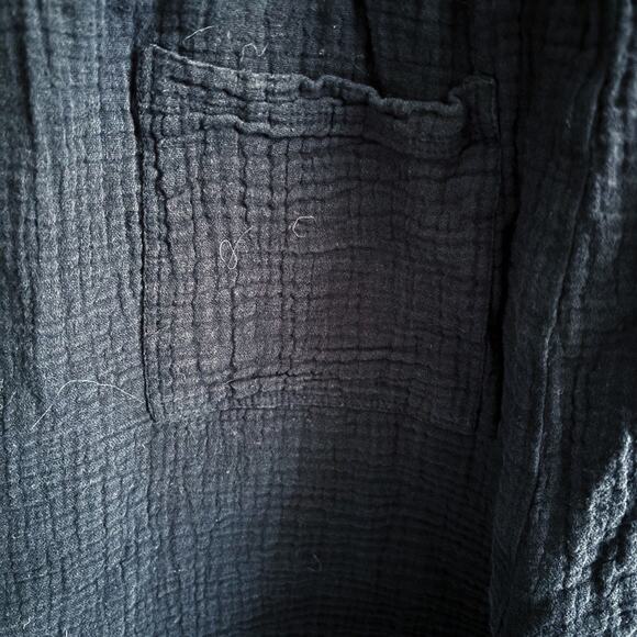 Beach Lunch Lounge Sz L Black Cotton Gauze Romper Drawstring Buttons Pockets - Picture 7 of 13